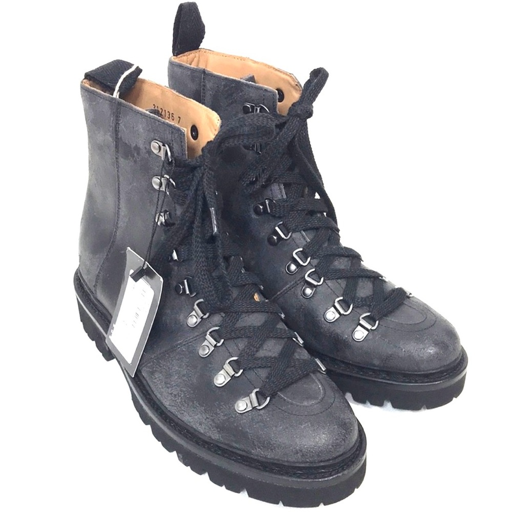 NWT Grenson Nanette distressed textured-leather combat boots